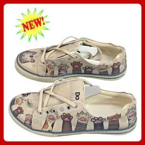 DOGO Cat Paw Print Sneakers Women US 10 EU 41 Tan Vegan Leather Whimsical EUC